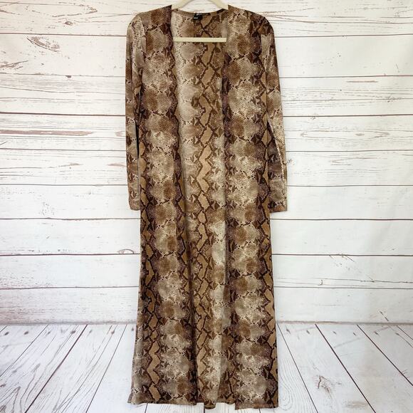 Windsor S Tan Snake Animal Print Long Sleeve Drape Relaxed Fit Duster Cover Up - Picture 4 of 7